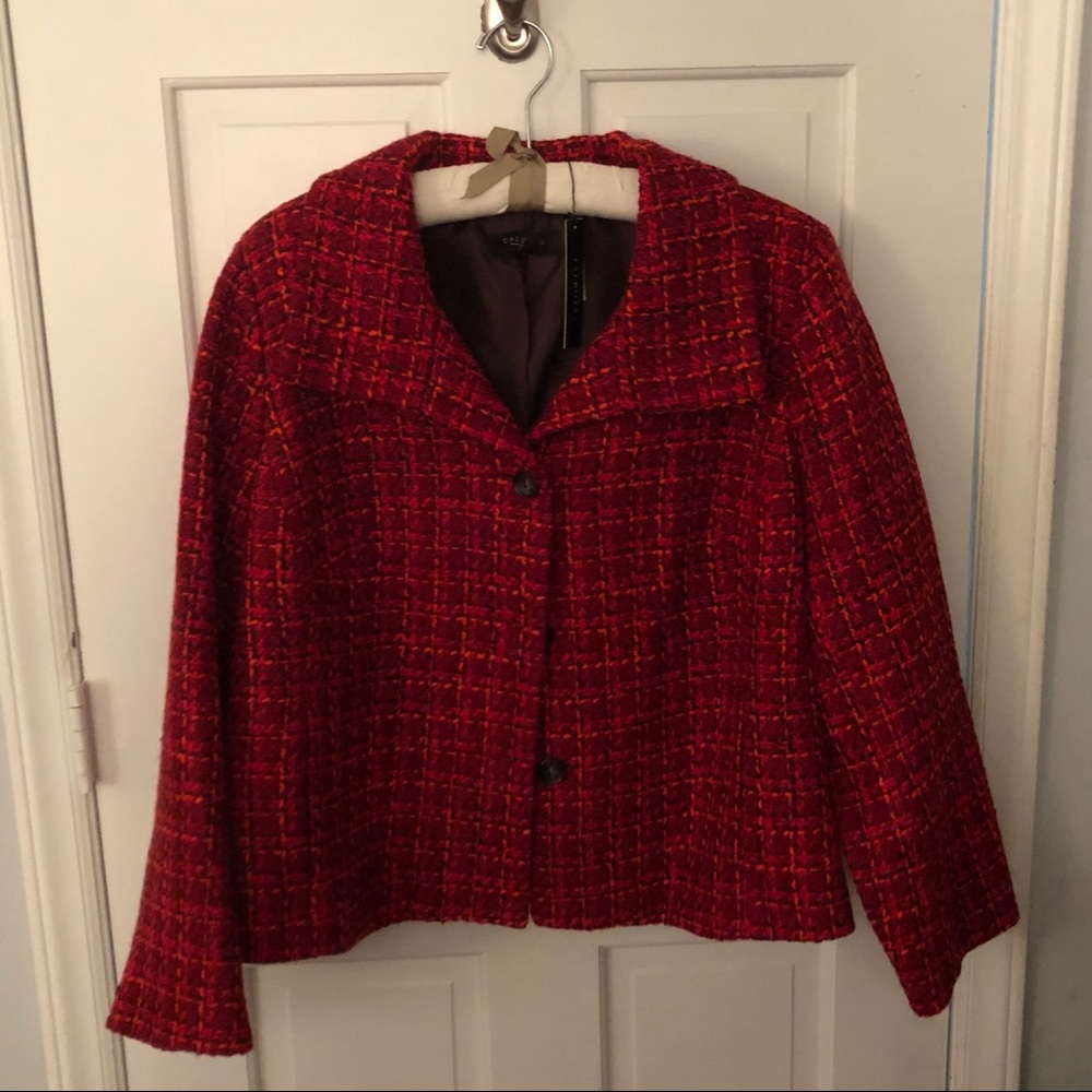 NWT Talbots Size 22 Red Plaid Tweed Blazer